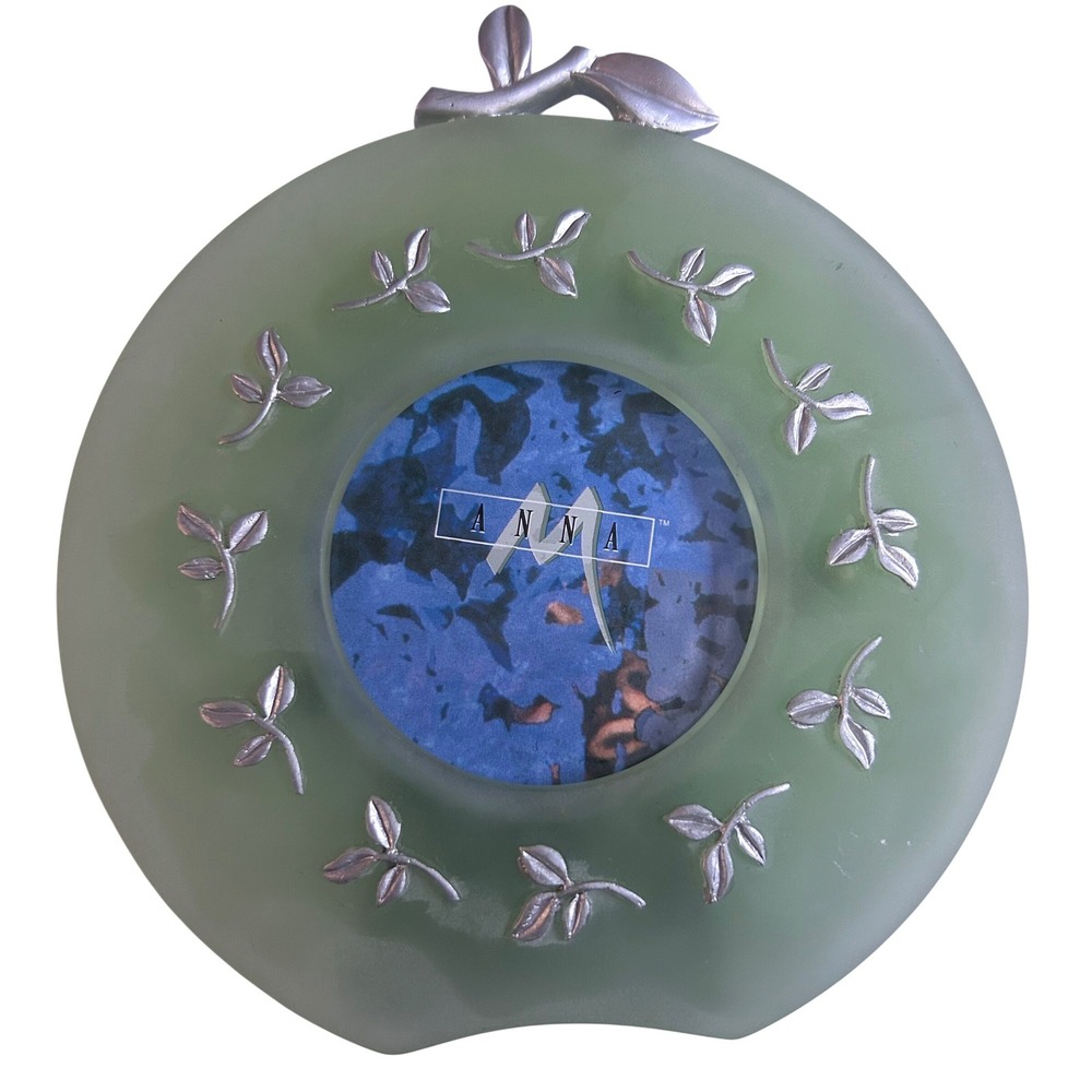Anna‎ Decorative Photo Frame Green Frosted Apple Silver Leaf Tabletop Ornate VTG